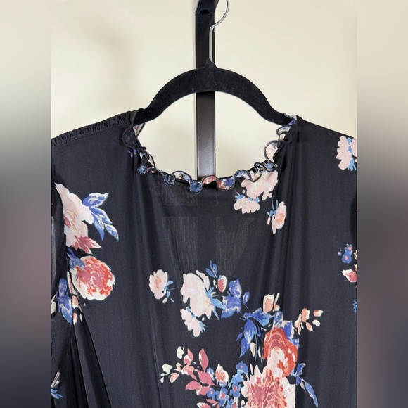 American Rag Large Black Floral Dress Sheer Sleeve Boho Maxi Vintage Chic Long - Picture 11 of 15